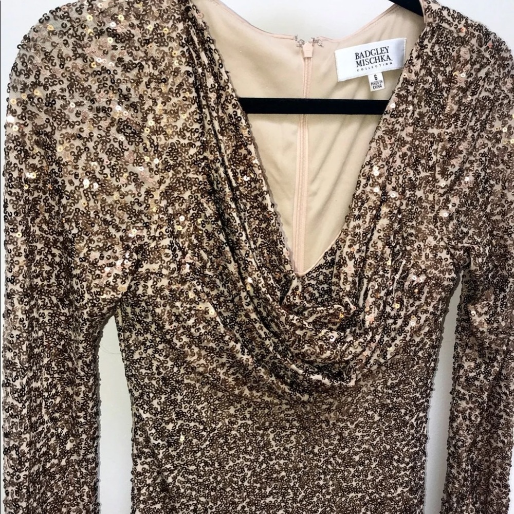 Badgley Mischka Gold Sequined Cocktail Dress